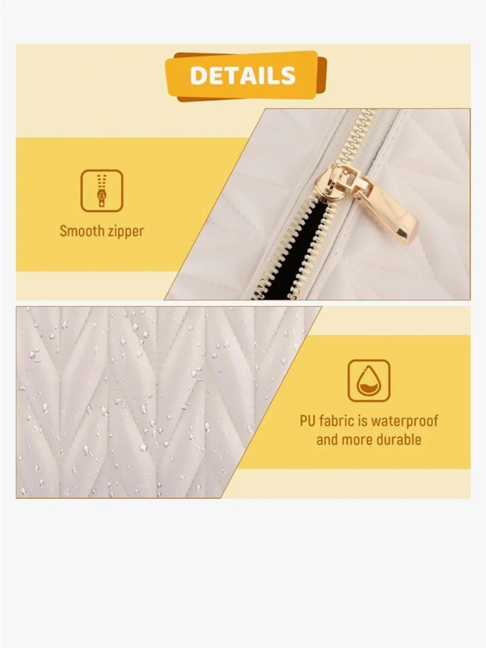 Quilted Handle Cosmetic Case - Cream - Picture 2 of 9